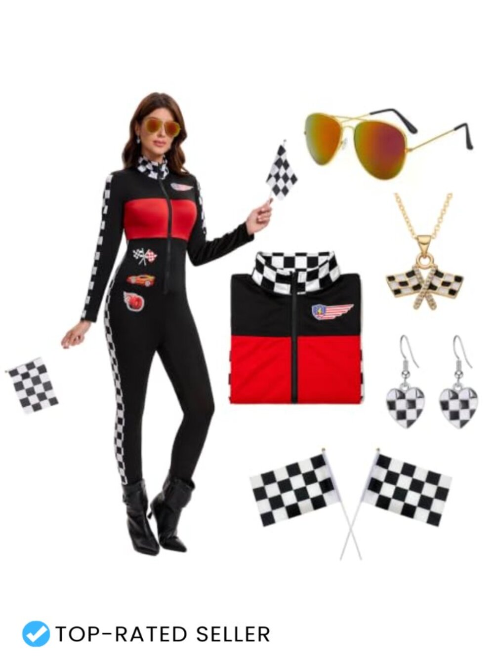 Race Car Driver Costume Racing Jumpsuit 7 Piece Set Cosplay